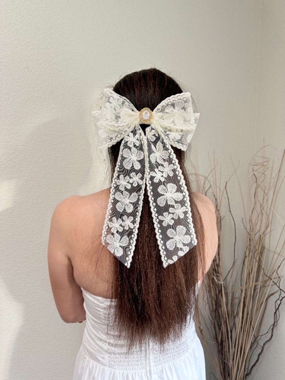 Ivory Lace Floral Hair Bow  Elegant Bridal Wedding hair Clip